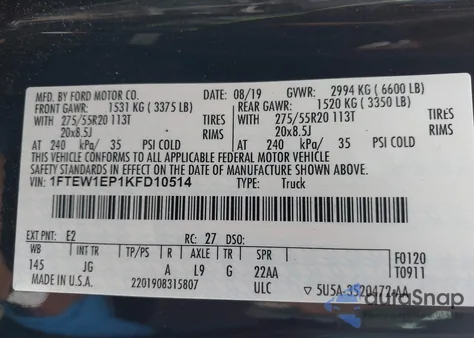 2019 Ford F-150 Xl from USA, damaged, VIN 1FTEW1EP1KFD10514